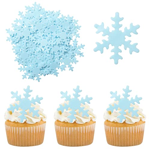 50Pcs Edible Snowflakes Blue Cupcake Cake Toppers Decoration for Chirstmas Winter Frozen Theme Party Supplies (50 Count)