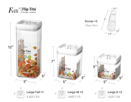 Flip Tite Food Storage Container 5" LARGE 5pk Set + No Residue Label (5 Count)