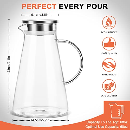 2L 68oz Glass Pitcher with Lid and Handle