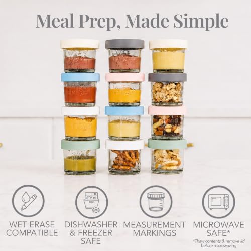 Glass Baby Food Storage Jars with Silicone Lids (12 Count)