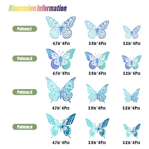 3D Butterfly Wall Decor 48 Pcs Laser Blue Butterfly Decorations (48 Count)