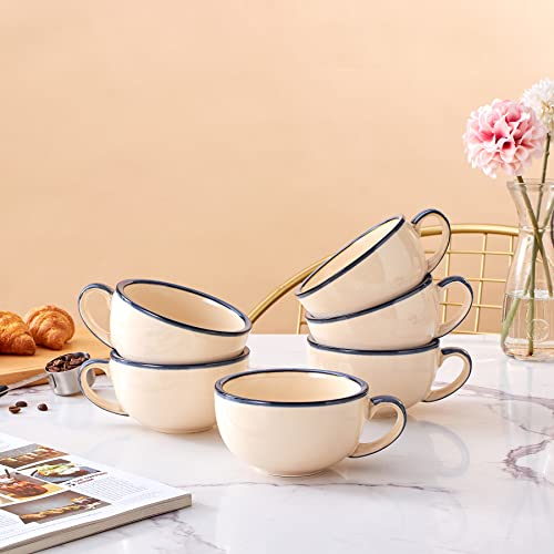 Set of 6 Cups Vintage Design 12 oz Professional Barista Ceramic Latte Art Cappuccino Cups Set (6 Count)