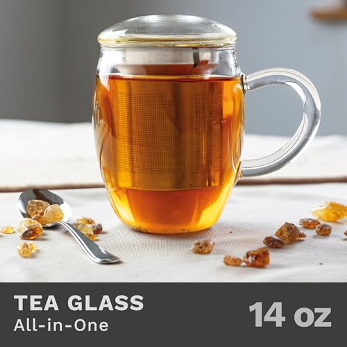 2pcs All-In-One Tea Glass with Stainless Steel Infuser and Lid - 14oz (400ml) (2 Count)