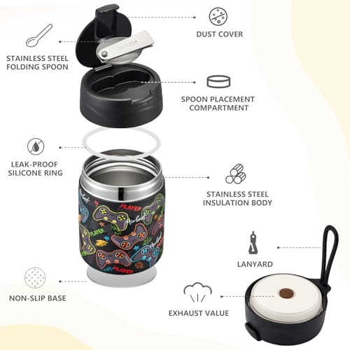 17oz Soup Thermo for Hot Food Kids Insulated Vacuum Food Jar with Stainless Steel Spoon Wide Mouth Thermo Leakproof Lunch Food Container Kids Hot Lunch Box