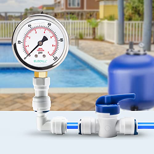 2-1/2” Glycerin Filled Pressure Gauge, 0-100Psi, 1/4”NPT Lower Mount, Stainless Steel Case, Brass Internals, Water Pressure Gauge