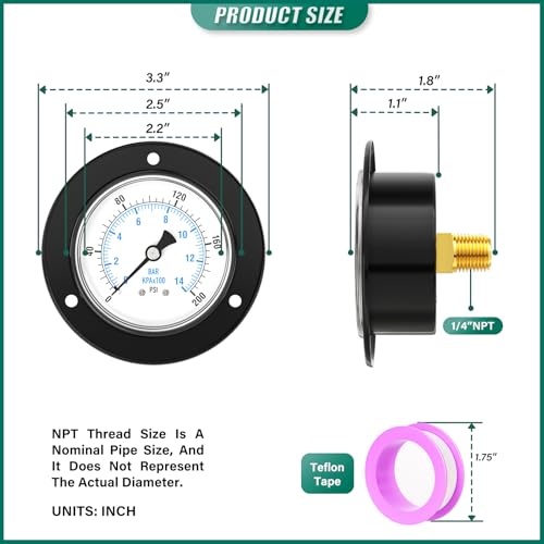 0 200PSI Black Front Flange Panel Mount