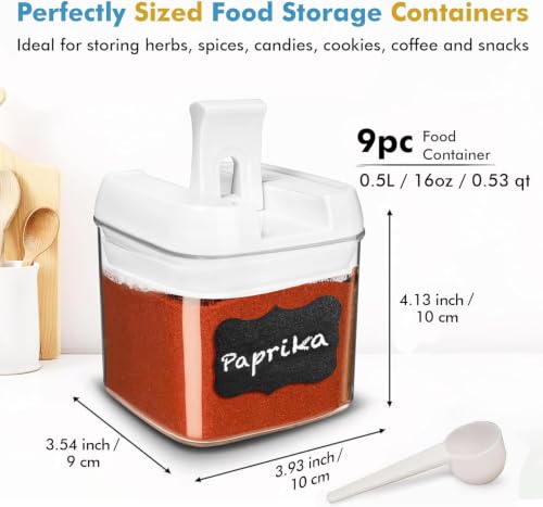 9 PC (0.5L, 17oz) Spice Storage Containers with Lids & 6 Spoons (9 Count)
