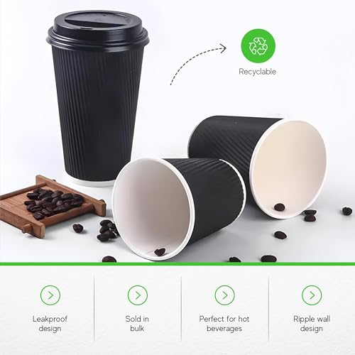 Coffee Cups 500 Pack of 12 oz Ripple Wall Insulated Coffee Cups Non (500 Count)