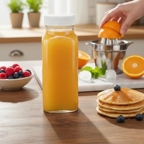 8oz Square Glass Juice Shot Bottle with Lid (6 Count)