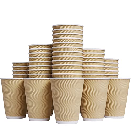 Hot Paper Cups_12 oz Disposable Insulated Corrugated Sleeve Ripple Wall Paper Cup 100 pcs