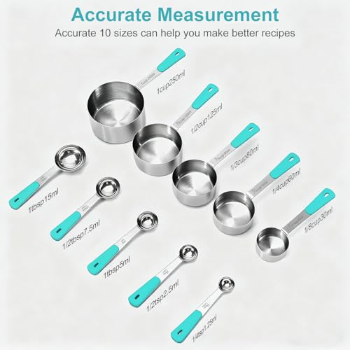 Measuring Cups and Spoons Set Stainless Steel 10 Piece for Cooking and Baking (10 Count)