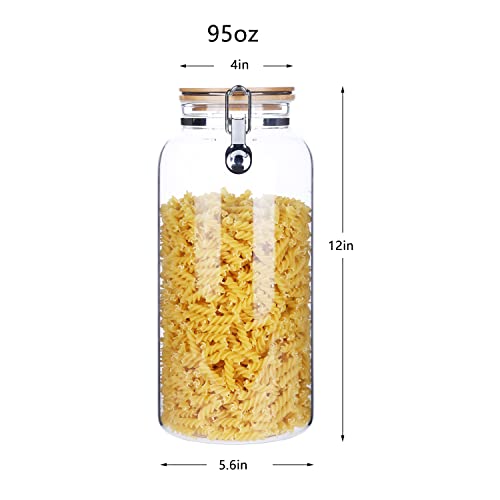 Glass 2 lb Whole Bean Coffee Glass Container with Airtight Hinged Bamboo Lids (2 Count)