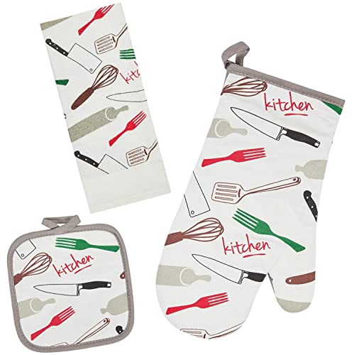 Oven Mitts and Potholders Dish Towles Set 100% Cotton for Perfect for Gifting (16 Ounce)