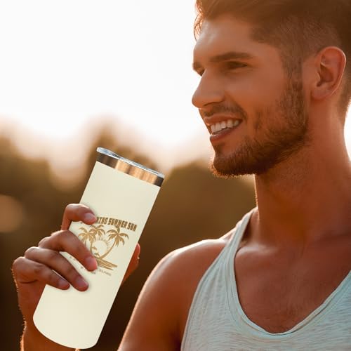 20 oz Skinny Tumblers Bulk with Lids and Straws Cream (8 Count)