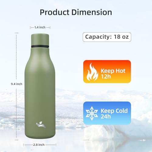 18 oz Insulated Stainless Steel Metal Water Bottle with Strap