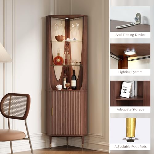 Tall Corner Bar Cabinet for Liquor