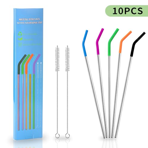10 Pcs Metal Straw Reusable 8.5" 6mm Stainless Steel Straws (10 Count)