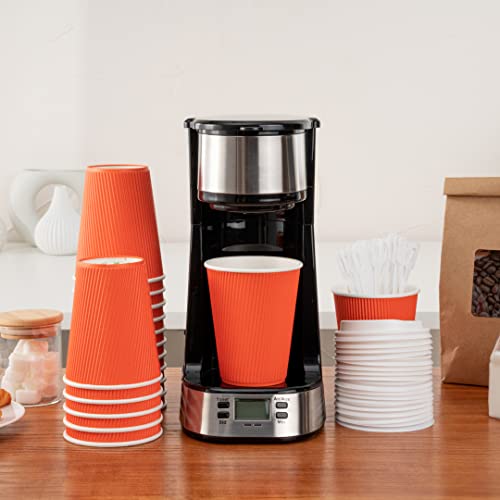 Ripple Wall Coffee Cups 25 Count 12 Ounce Insulated Tangerine Orange Paper Cups