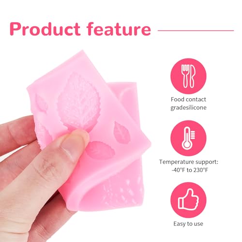 2 Pcs Rose Flowers and Leaves Chocolate Fondant Candy Silicone Molds for Cupcake Toppers