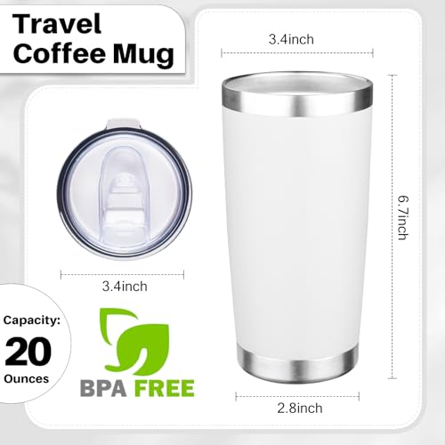 20oz Tumbler with Lid Double Wall Vacuum Insulated Travel Coffee Mug Stainless Steel Thermal Cup Powder Coated Sturdy Coffee Tumbler Bulk for Hot and Cold Beverage (6 Count)