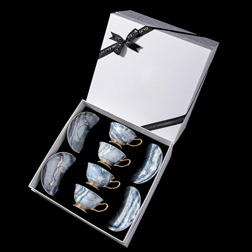 Luxury Marble Pattern Tea Set with Gold Trim