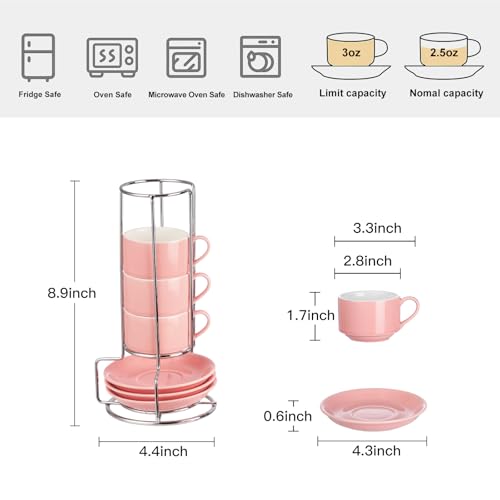 2.5 Ounce Stackable Espresso Cups with Saucers and Metal Stand (4 Count)