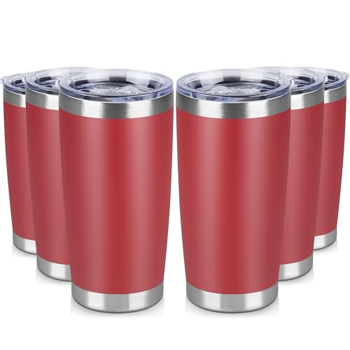 20 oz Tumbler Stainless Steel Tumblers Bulk with Lid Double Wall Insulated Coffee Tumbler Cups for Hot & Cold Drinks Powder Coated Travel Coffee Tumbler Mug Metal (6 Count)