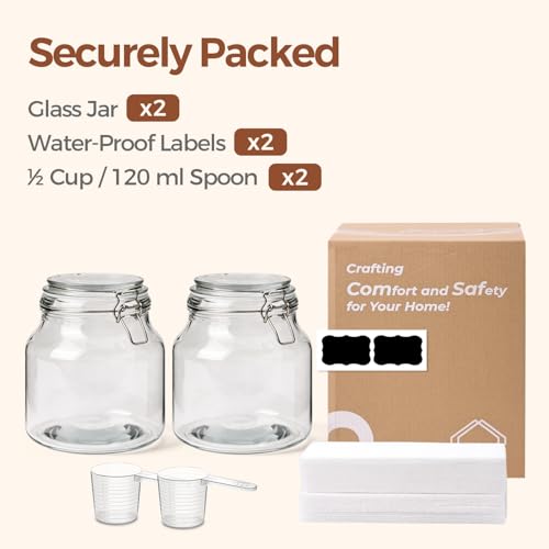 Large Glass Pantry Jars with Airtight Lids 74 oz 2 Pack Wide Mouth (2 Count)