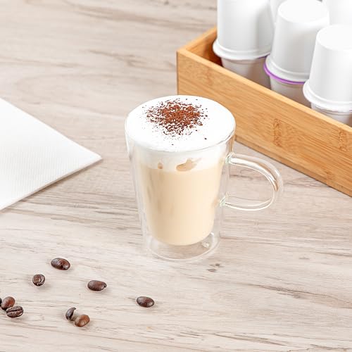 Glass Espresso Cups 5 Count 12 Ounces Borosilicate Double Wall Glass Coffee Mugs Insulated Clear Tea Drinkware for Hot or Cold Beverages (12 Count)