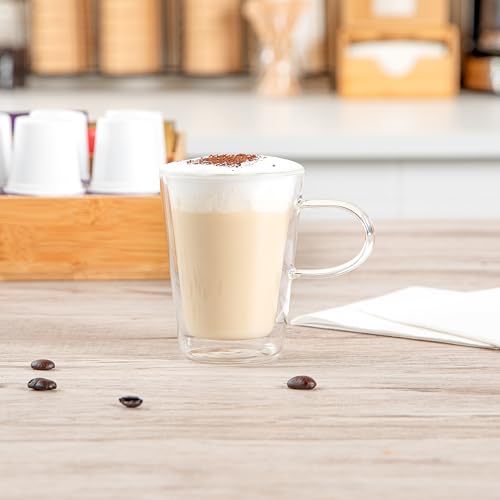 Glass Espresso Cups 5 Count 12 Ounces Borosilicate Double Wall Glass Coffee Mugs Insulated Clear Tea Drinkware for Hot or Cold Beverages (12 Count)