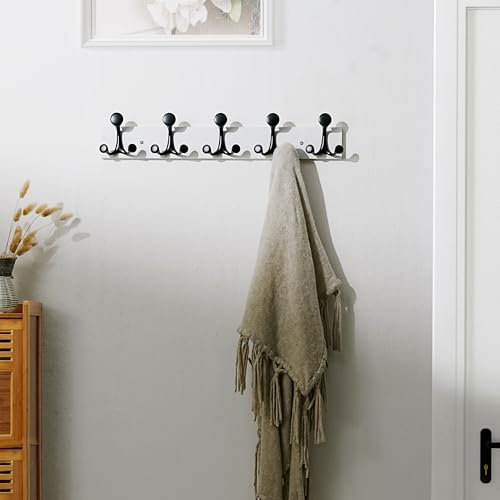 24 Inch White Wood Coat Rack Wall Mount with 5 Triple Hooks