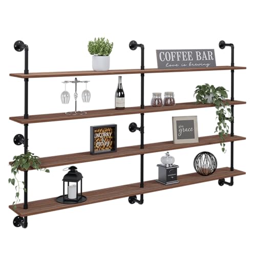Floating Book Shelves for Wall 4 Tier 70 inch Bookshelf Industrial Pipe Shelving Shelves Bookcase Industrial Bookshelves Pipe Shelf Wood Wall Shelf for Living Room (4 Count)