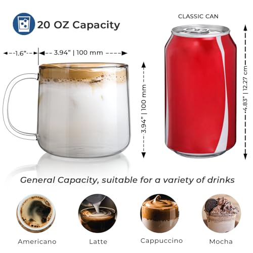 20oz Glass Coffee Mugs Set of 2 (2 Count)