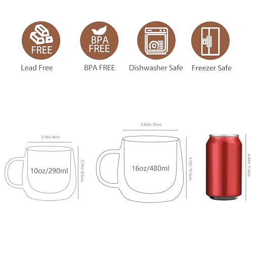 16oz Double Walled Glass Coffee Mugs (2 Count)