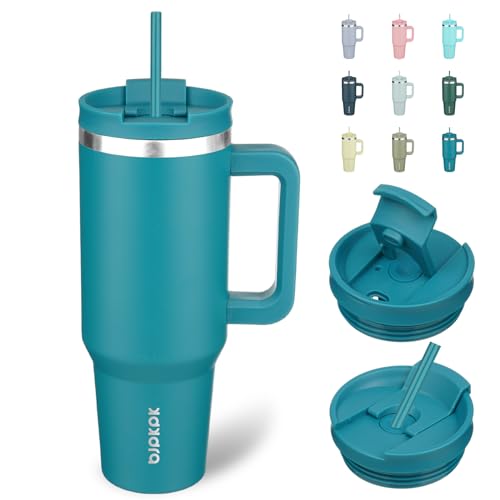 40 oz Insulated Tumbler with Handle & Straw