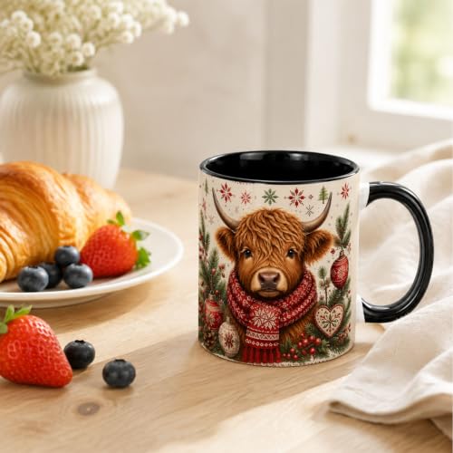Nordic Christmas Highland Cow Coffee Mug