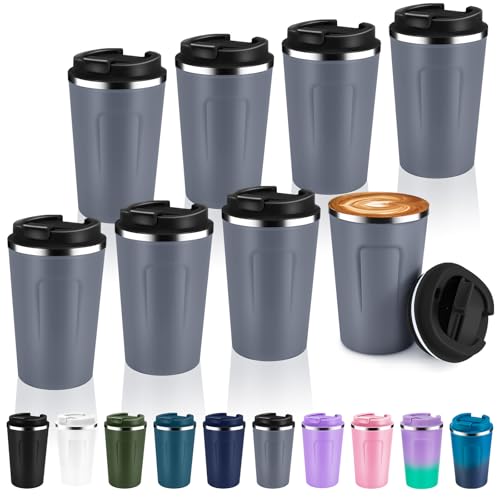 12 oz Double Wall Insulated Vacuum Travel Coffee Mug with Flip Lid Bulk 8 Pack (8 Count)