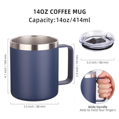 14oz Insulated Stainless Steel Coffee Mug with Lid Bulk 4 Pack (4 Count)
