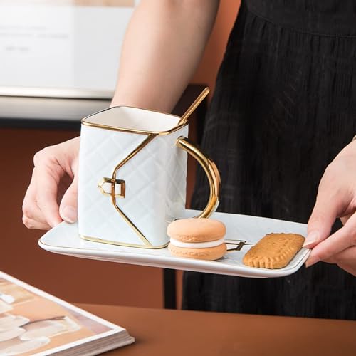 Ceramic Purse Coffee Mugs Set Tea Cup Unique Bag shaped mug and Saucer Set with Spoon and Saucer For Women Thanksgiving Christmas Gifts