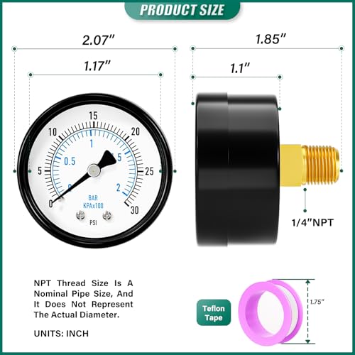 0 30PSI Well Pump Pressure Gauge 2" Dial Size