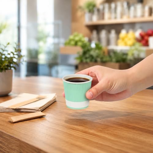 Ripple Wall Coffee Cups 500 Count 4 Ounce Insulated Light Green Paper Cups