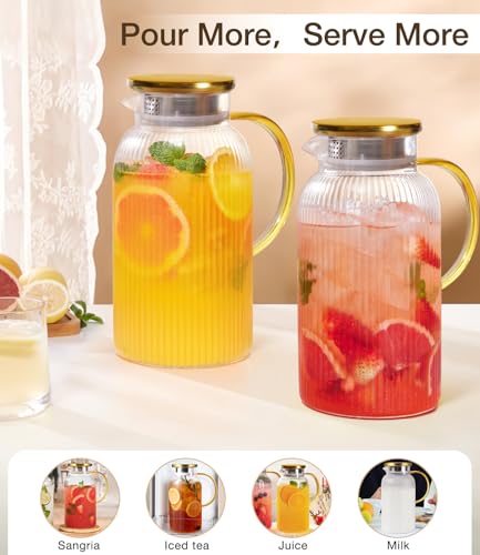 2 PACK Glass Pitcher with Lid 64 oz (2 Count)