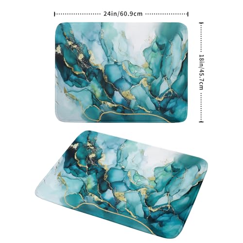 Teal Marble Dish Drying Mat Turquoise Blue Marbling Print Dish Drainer Mats 18"x24" Modern Granite Microfiber Reversible Dish Drying Rack Pad Protector for Kitchen Countertop Decor