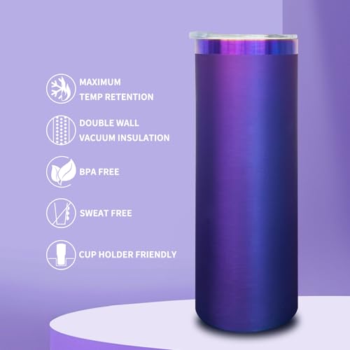 20 oz Skinny Tumblers Bulk with Lids and Straws Blue