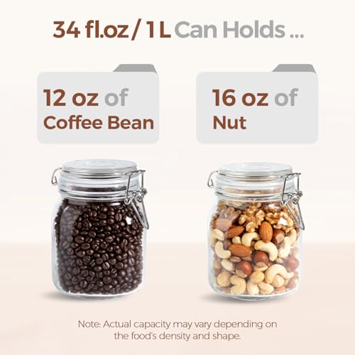 Glass Storage Jars 34 oz 3 Pack for Flour Sugar (3 Count)