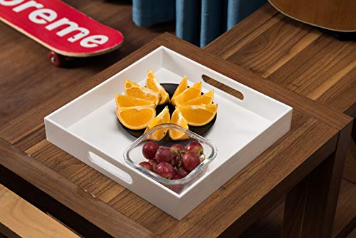 Glossy White Sturdy Acrylic Serving Tray with Handles