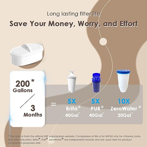 PT-04B 10-Cup Water Filter Pitcher with 4 Filters, NSF Certified (2 Count)