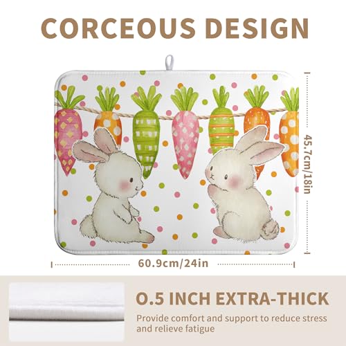 Easter Spring Dish Drying Mats Cute Bunny Dish Mat Easter colorful Carrots Drying Matt Dishes Dryer Pad for Kitchen Counter Absorbent Microfiber Washable Foldable Reusable 18x24 in