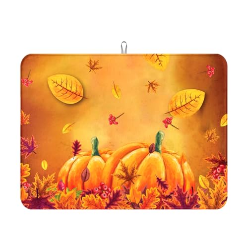 Harvest Pumpkin Maple Leaf Dish Drying Mat for Kitchen Counter