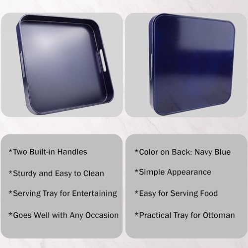 Square Navy Blue Decorative Serving Tray with Handles